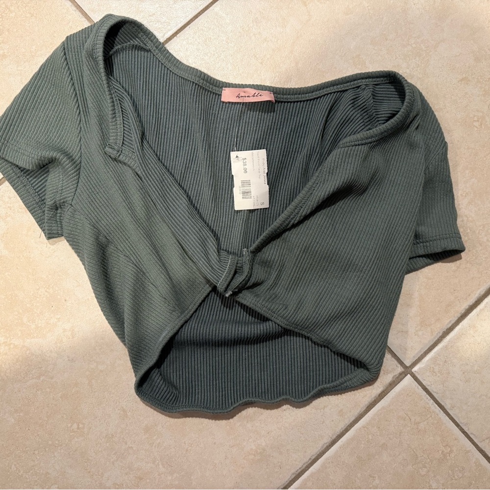 Ribbed Twist-Front Crop Top in Teal